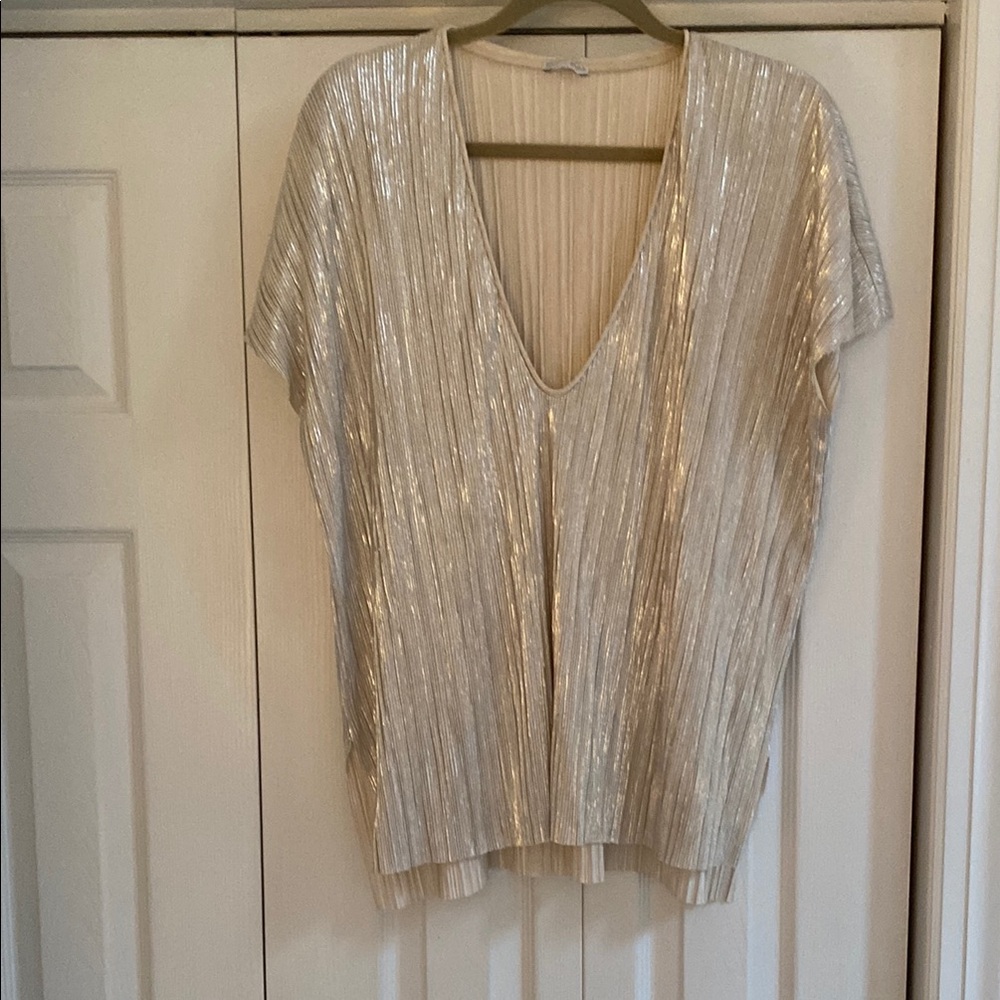Zara metallic short sleeve blouse szL